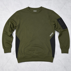 เสื้อสเวตเชิ้ตคอกลมสีเขียวมะกอกสำหรับผู้ชาย ทรงปกติ ดีไซน์กระเป๋าเสื้อ สวมใส่สบาย โลโก้ที่แขนซ้าย สไตล์ฤดูใบไม้ร่วง - Product Image 5