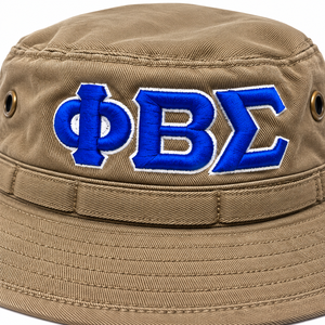 Phi Beta Sigma <b>Men</b> Khaki Boonie Bucket <b>Hat</b> Blue Greek Letter Embroidery <b>Wide</b> <b>Brim</b> Outdoor Sun Protection Adjustable Chin Strap - Product Image 6