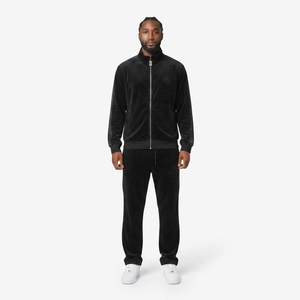 Pantalon droit unisexe en velours polyester noir avec taille élastique et broderie de bande latérale pour streetwear, étiquette personnalisée OEM - Product Image 1