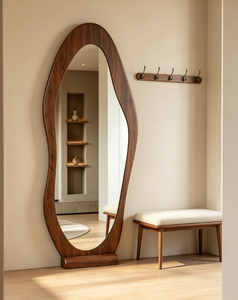 Heavenly <b>Mirror</b> Irregular Wavy Luxury European Handmade 5mm Thick Full Length Wooden Floor <b>Mirror</b> Freestanding Bedroom Dressing - Product Image 6