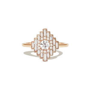 Anillo de Oro Amarillo Art Deco con Racimo de Diamantes Cultivados en Laboratorio para Compromiso, Boda y Aniversario - Regalo de Lujo - Product Image 3