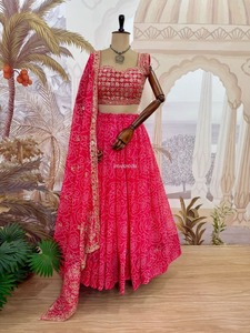 Lehenga Ligero de Georgette con Dupatta, Conjunto de Lehenga y Blusa Étnica India con Dupatta, Estampado, para Boda, de Diseñador - Product Image 4