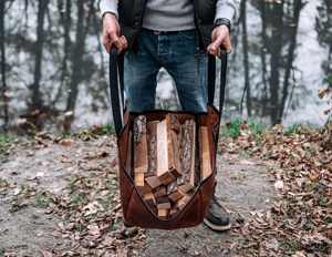 Porte-bois en cuir LWH-0030 Sac à bûches de cheminée de style ferme et support en bois Ensemble parfait pour le chauffage extérieur décoratif - Product Image 3