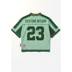 Maillot de football personnalisé vert à col en V, manches courtes, en polyester respirant, pour homme adulte, avec numéro 23 et logo - Product Image 3