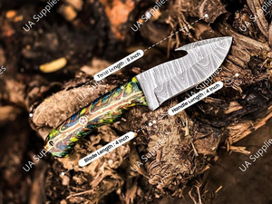 มีดดาบเหล็กดามัสกัส ใบมีดแบบ Fixed Blade สำหรับล่าสัตว์ เอาตัวรอด ตั้งแคมป์ ใช้ในยุทธวิธี  ด้ามจับพลาสติกแบบกำหนดเองได้  พร้อมปลอกหนัง สำหรับกิจกรรมกลางแจ้ง - Product Image 4