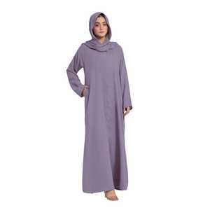 High Quality Modest Solid Color Floor Length V Neck Stretchy Sleeved Georgette Chiffon Eid Ramadan <b>Women's</b> Islamic Abaya - Product Image 1