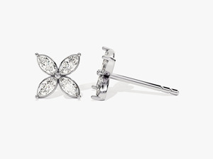 Pendientes de Diamantes Cultivados en Laboratorio con Corte Marquesa de Cuatro Pétalos en Oro Amarillo - Product Image 5