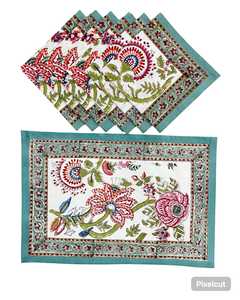 Manteles individuales de algodón lavables ecológicos con estampado artesanal indio para el hogar, juego de 6, proveedor de pedidos al por mayor, etiqueta personalizada - Product Image 1