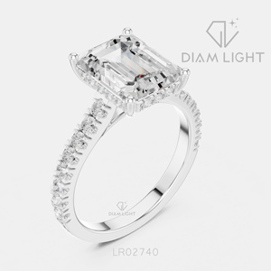 Bague de fiançailles de luxe en or blanc 14 carats avec diamant de laboratoire certifié IGI 5,20 carats, taille émeraude, F+ VS+, pavé - Product Image 2