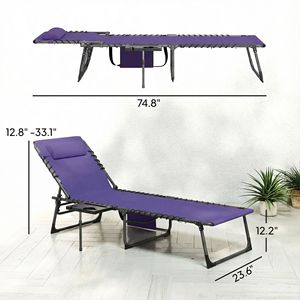 Sedia a sdraio pieghevole da esterno in rattan con schienale regolabile a 5 livelli e tasca laterale per cuscino - Viola - Product Image 3