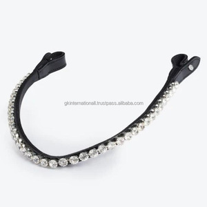 Elegante Hermosa Floral Cristales Redondos Piedras Diamante Bling Forma de Onda Negro Inglés Cuero ceja de caballo banda para brida - Product Image 1