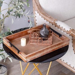 Beaded Mango Wood <b>Tray</b> with Handles Functional Wooden <b>Tray</b> for Coffee Table Dining Room <b>Office</b> Desk or Restaurant Organizer Use - Product Image 5