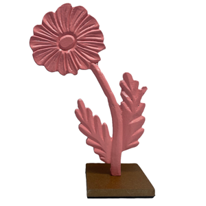 Pink Metal Flower Sculpture on Wooden Base Contemporary Home Decor Tabletop <b>Ornament</b> - Product Image 1