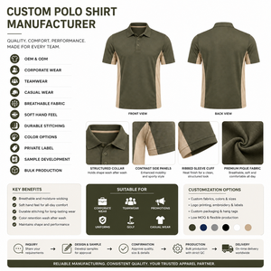 Polo en coton interlock coupe ajustée avec col contrastant, étiquette tissée personnalisée, fournisseur en gros pour vêtements de cyclisme - Product Image 3