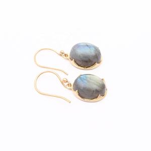 Boucles d'oreilles en pierres précieuses lisses Labradorite naturelle Boucles d'oreilles crochet tendance en laiton plaqué or rose - Product Image 3