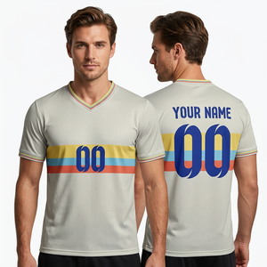 เสื้อฟุตบอลคอวีผู้ชายสีขาวลายทาง พิมพ์ลายแบบซับลิเมชั่น ระบายอากาศได้ดี ผลิตจากโพลีเอสเตอร์ แขนสั้น สำหรับผู้ใหญ่ ใส่ได้ทุกฤดู - Product Image 6