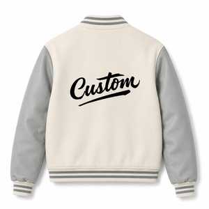 Chaqueta Varsity Personalizada para Hombre, Color Sólido, con Mangas Grises, Letra Bordada en la Parte Delantera, Cuello Camisero, Casual, Invierno, Resistente al Viento - Product Image 3