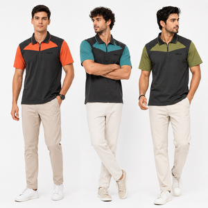Camiseta Premium de Punto Piqué para Hombre, Diseño de Corte en Contraste, Logotipo Bordado, Cuello con Media Cremallera, Manga Corta, Estilo Elegante - Product Image 6