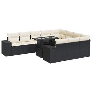 Ensemble de canapés de jardin en rotin PE noir avec accoudoirs réglables, grands ensembles de jardin - Product Image 2