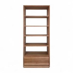 Indonesia <b>Solid</b> <b>Wood</b> Furniture Factory Jepara Modern Untreated Teak Wooden Bookshelf Luxury Living Room Multi-Tier <b>Bookcase</b> - Product Image 4