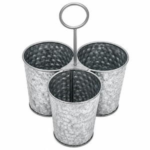Organisateur de Couverts Rustique en Métal Galvanisé Martelé à 3 Compartiments pour Vaisselle et Couverts - Product Image 1