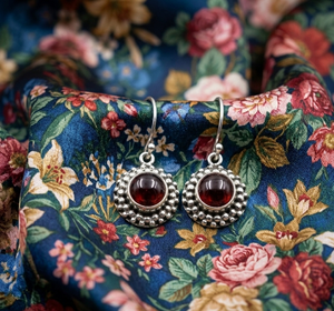 Elegant Round Garnet Gemstone <b>Silver</b> Drop Earrings Handcrafted Bali Style <b>Beaded</b> Design Natural DeepRed Garnet Studs Jewelry her - Product Image 6