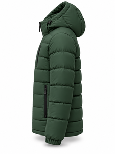Veste d'hiver pour homme, verte, à capuche, matelassée, imperméable, séchage rapide, coupe-vent, fermeture éclair, rembourrage en polyester, longueur normale, décontractée - Product Image 4