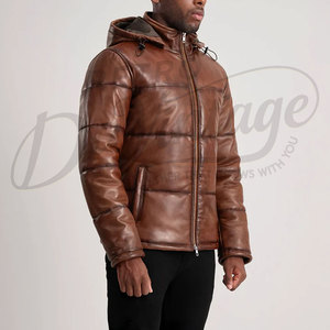 Chaqueta de Cuero Marrón Vintage para Hombre, Chaqueta Acolchada con Capucha Desmontable, Abrigo de Invierno Acolchado, Ropa Exterior de Estilo Antiguo - Product Image 5