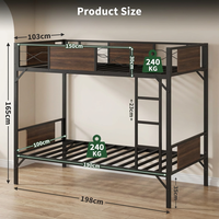 Lit superposé double moderne en métal et bois, sur mesure, durable, noir, avec échelle intégrée, idéal pour chambre d'hôtel - Vente en gros