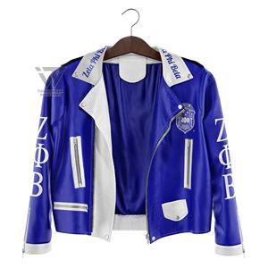 Ropa Personalizada de la Hermandad Griega Zeta Phi Beta, Chaqueta de Cuero Sintético Estilo Marlin Brando Bordada para Mujer - Product Image 1