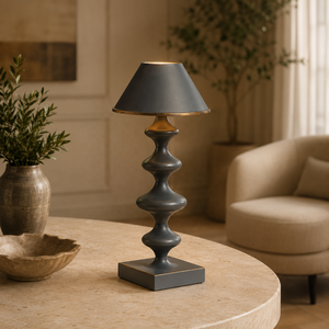 Sculpted Wave Metal Table Lamp with Premium Fabric Shade Elegant <b>Bedside</b> <b>Lighting</b> Durable Iron Construction Home Decor - Product Image 1