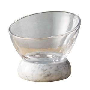 Modern Glass Serving Bowl with <b>Marble</b> Base Luxury Decorative Fruit Salad Bowl for <b>Dining</b> <b>Table</b> Decor - Product Image 3