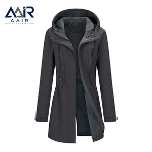 AAIR Industries <b>Women's</b> Hooded Long <b>Jacket</b> Polyester Windproof <b>Utility</b> Coat with Zipper Closure Solid Color Full Sleeve Autumn - Product Image 1