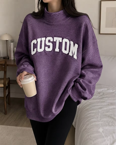Sweat-shirt confortable en mélange de coton éponge pour femme, coupe oversize, col rond, manches longues, style décontracté streetwear - Product Image 1