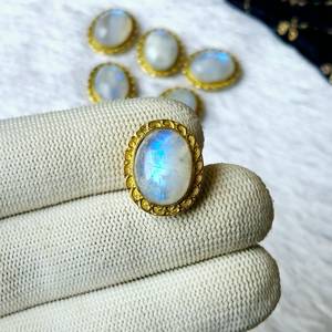 Connecteur de Breloque Cabochon Ovale Naturel en Laiton Massif Plaqué Or 15x20mm, Composants de Bijoux Perlés - Product Image 3