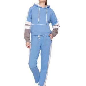 Women's 100% Cotton High-Stretch Two-Piece Full-Length V-neck Winter Hip Hop Fleece Athletic <b>Tracksuit</b> Set Breathable - Product Image 1