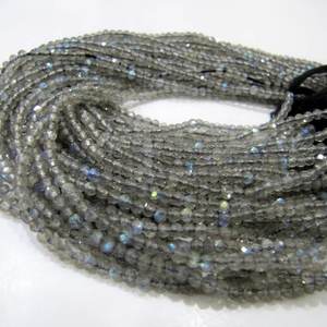 Perles de Labradorite Naturelle Facettées Rondelles 2-2,5 mm Grises Chatoyantes, Fils de 13 Pouces de Long - Product Image 4