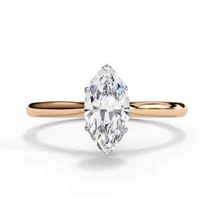 Marquise Cut Lab Grown Diamond Engagement <b>Ring</b> 1ct Four Prong Collet <b>Split</b> Shank Custom 18K Solid Gold Solitaire Party - Product Image 3