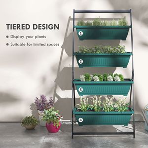 Support de Jardin Vertical Classique à 4 Niveaux, Vert, pour Extérieur, avec 4 Bacs pour Légumes et Fleurs, Idéal pour Systèmes Hydroponiques - Product Image 4
