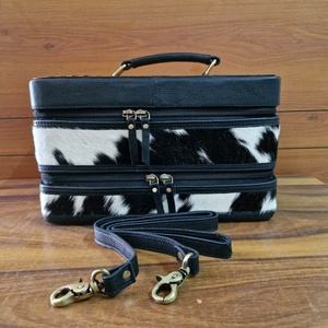 Hecho a mano nueva moda Animal estampado pelo en 100% Funda de cuero genuino mango suave cierre de cremallera neceser caja de maquillaje para cosméticos - Product Image 2