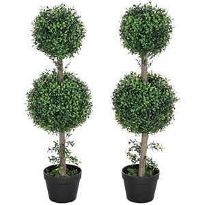 Set di 2 Alberi Artificiali di Bosso a Sfera per Interni ed Esterni, Piante Finte Verdi in Vaso Durevoli per Arredamento Casa - Product Image 1
