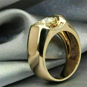 Moissanite Mens Iced Out Gold Plated 925 <b>Silver</b> Vintage <b>Statement</b> <b>Ring</b> Round Cut Center Stone Claw Setting 18gm - Product Image 3