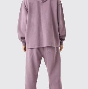 ชุดวอร์มมีฮู้ดซิปหน้าขนาดใหญ่สำหรับผู้ชาย – เสื้อสเวตเชิ้ตทรงหลวมสีพื้นและกางเกงจ็อกเกอร์ ชุดลำลองสตรีทแวร์ 2 ชิ้น - Product Image 2