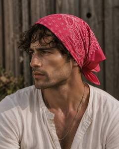 Pañuelo de algodón rosa llamativo para hombres y mujeres, pañuelo unisex con estampado paisley para uso diario, viajes, festivales y uso cotidiano. - Product Image 5