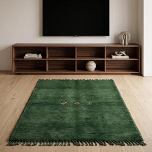 Alfombra Clásica de Lana Anudada a Mano Estilo Marroquí Verde Esmeralda Premium con Patrón Floral y Flecos Decorativos - Product Image 5