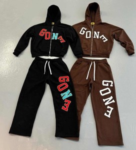 <b>Men</b>’s Distressed Embroidery Tracksuit Minimal Logo Hoodie Sweatpants Heavyweight Vintage Streetwear Fashion Two Piece <b>Set</b> - Product Image 4