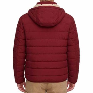 Men's <b>Red</b> Hooded Zipper Closure Pockets Puffer <b>Jacket</b> Canvas Front Custom Design Casual Winter <b>Jacket</b> <b>Waterproof</b> Windproof - Product Image 3