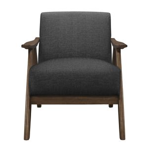 Sedia Moderna in Legno Massello di Gomma con Finitura Noce, Cuscino Imbottito in Tessuto Grigio Scuro, per Soggiorno Domestico - Product Image 6