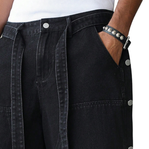 <b>Mens</b> <b>Black</b> Denim Cargo <b>Shorts</b> Casual Knee Length Utility Breathable Summer Washed Multiple Pockets Button Closure Belt Loops - Product Image 3