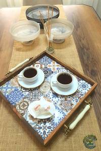 UO Art Premium Custom Wood and Enamel <b>Serving</b> <b>Tray</b> with Decorative Persian Pattern <b>Gold</b> Metal Handles Rectangular <b>Serving</b> Trayv - Product Image 6